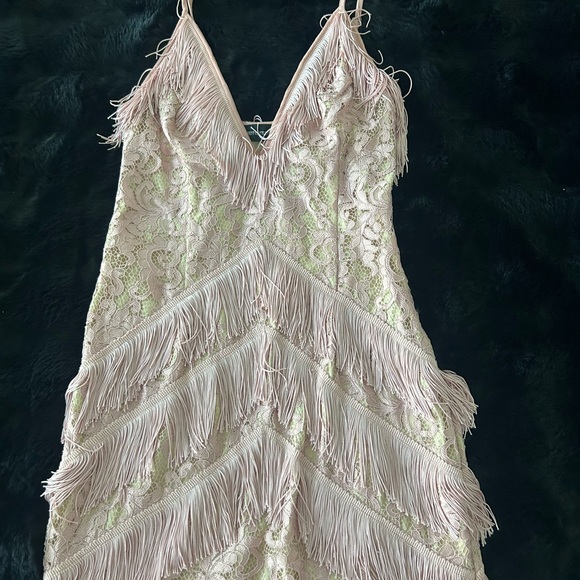 PrettyLittleThing Pink Lace Fringe Mini Dress - Picture 2 of 16